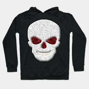 Lacy Floral Faux Red Glitter Eyes Skull Hoodie